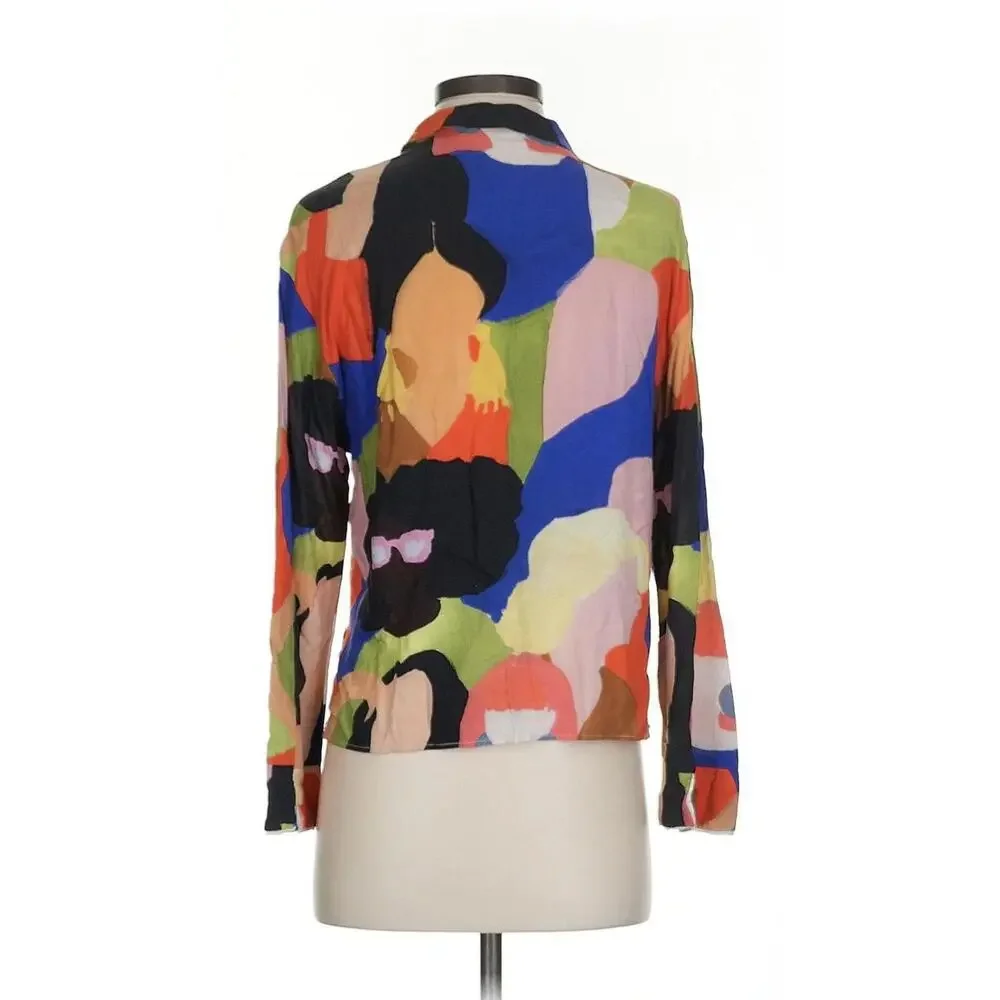 ZARA Abstract Print Button-Up Blouse XS - Picture 2 of 3